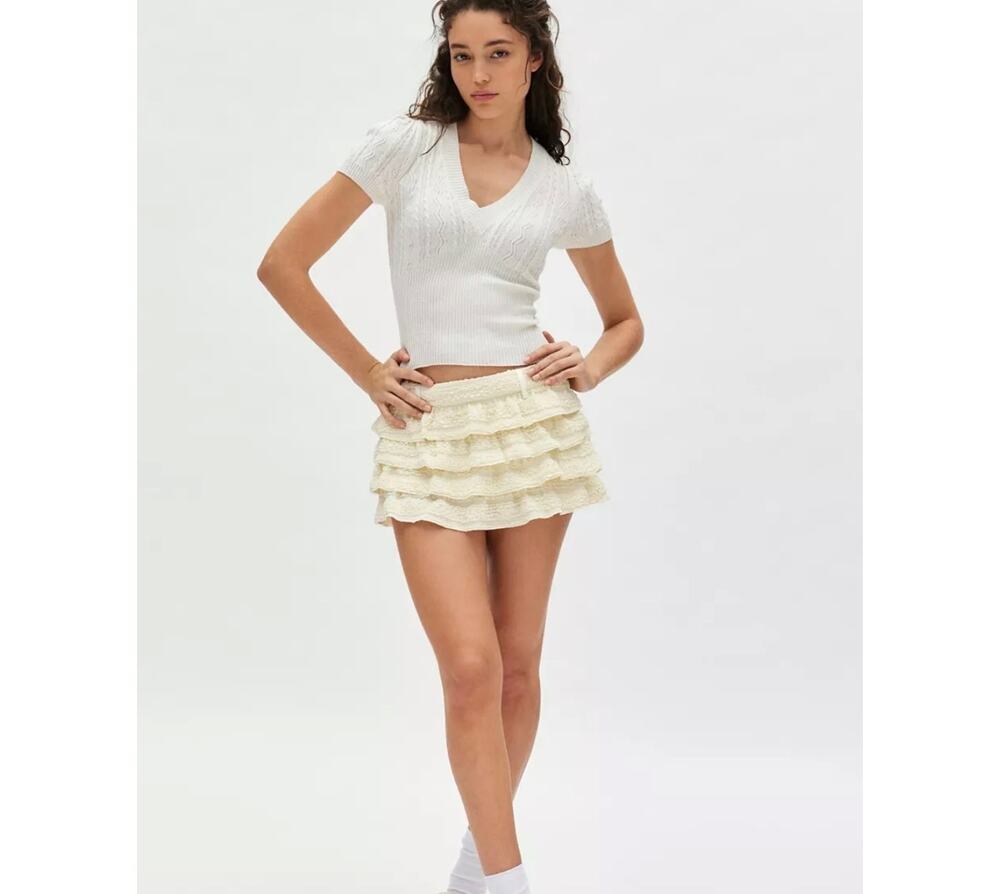 Lioness Match Point Ruffle Mini Skort Tiered Ivory Micro Skirt Women’s Size S